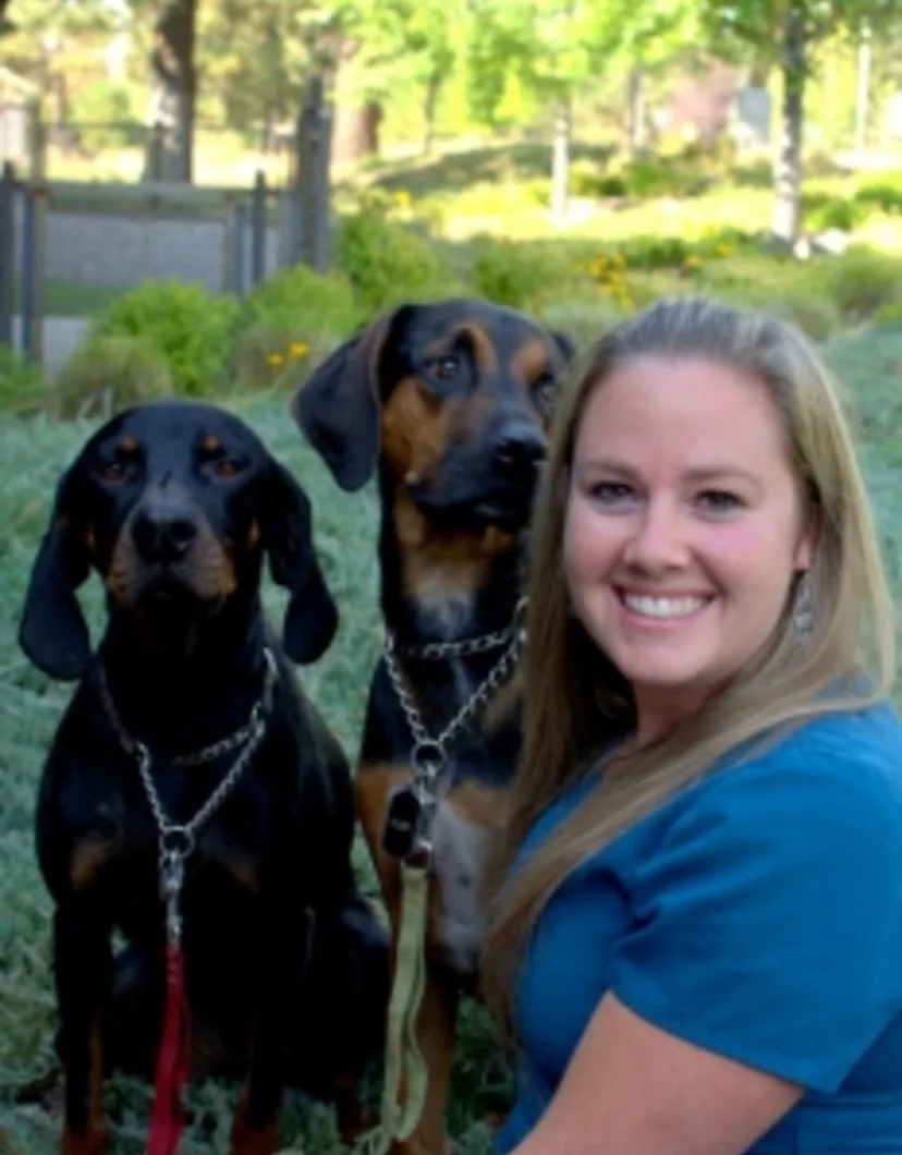 Sandy and two large dogs